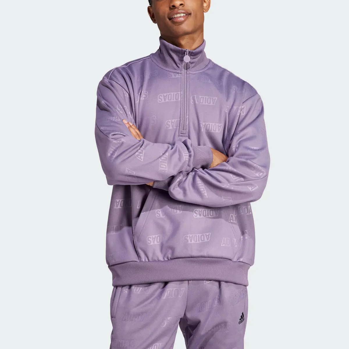 Adidas Embossed Quarter-Zip Sweatshirt. 1