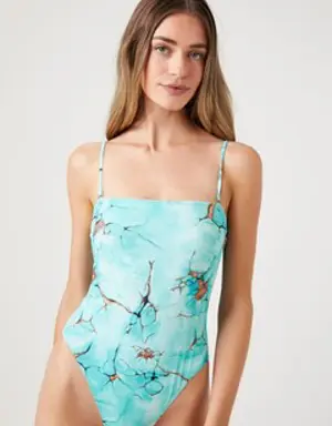 Forever 21 Marble Print One Piece Swimsuit Turquoise/Multi