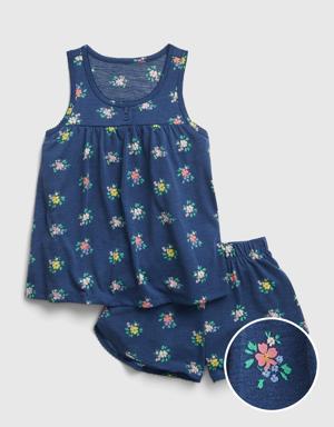 Kids 100% Recycled Floral PJ Shorts Set blue