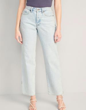 Curvy Button-Fly High-Waisted OG Loose Side-Split Jeans for Women blue