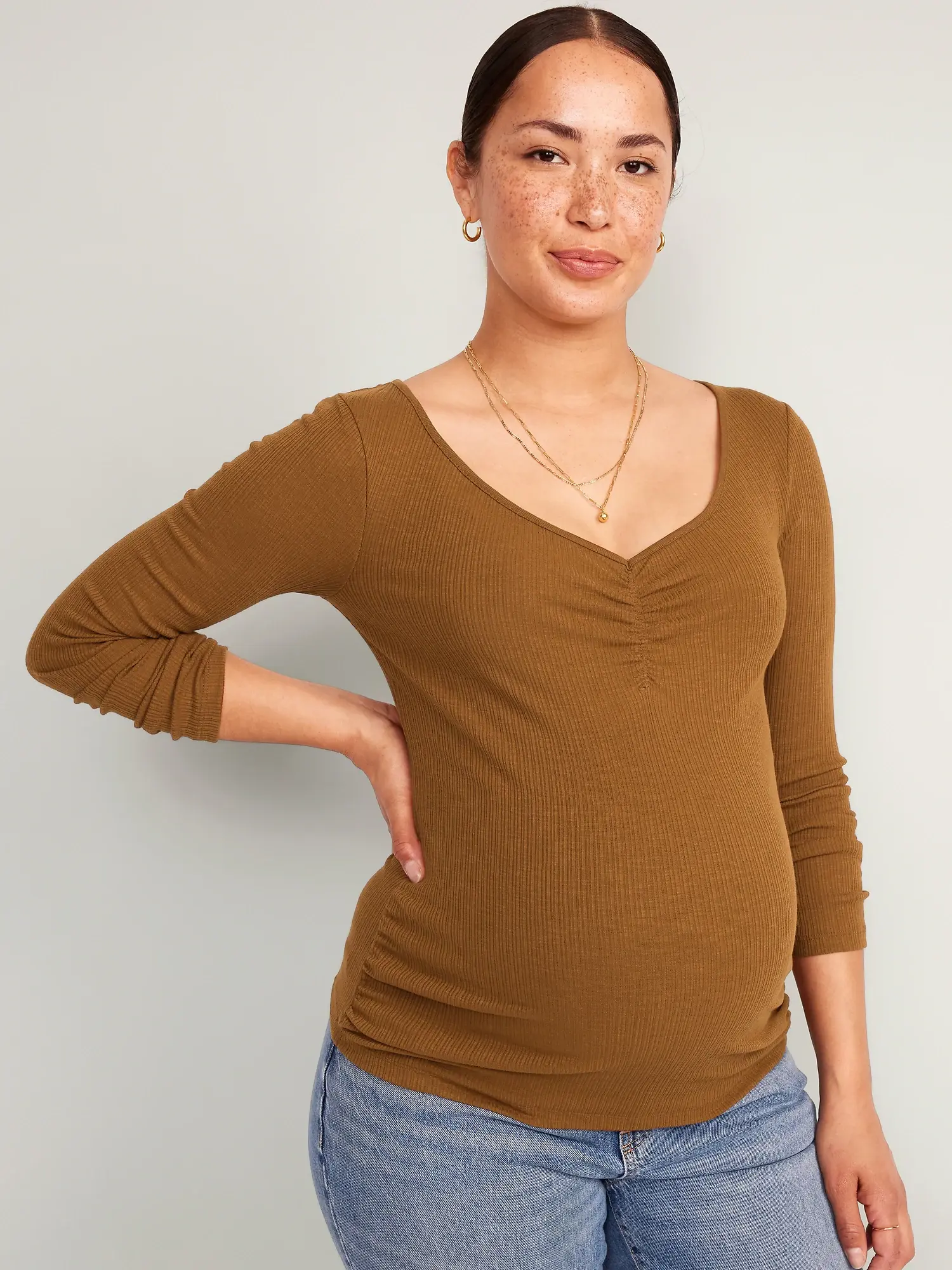 Old Navy Maternity Fitted Cinched-Front Rib-Knit T-Shirt multi. 1