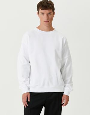 Beyaz Logo Detaylı Organik Pamuk Sweatshirt