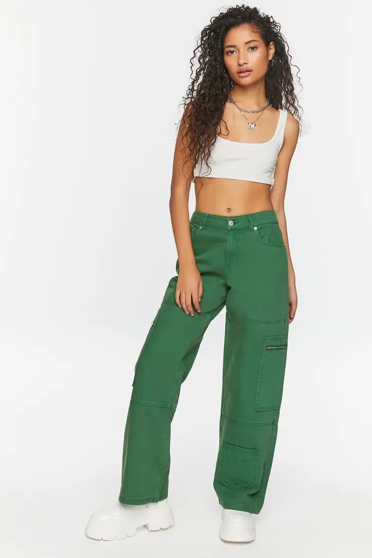 Forever 21 Forever 21 Mid Rise Denim Cargo Pants Avocado. 1