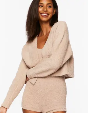 Forever 21 Fuzzy Knit Cardigan Sweater Khaki