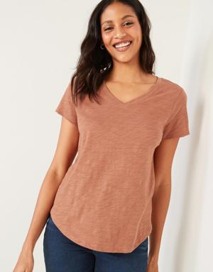 EveryWear Slub-Knit V-Neck T-Shirt for Women brown