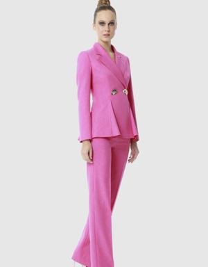 Comfortable Cut Pink Suit With Gold Buttons And Back Detailed