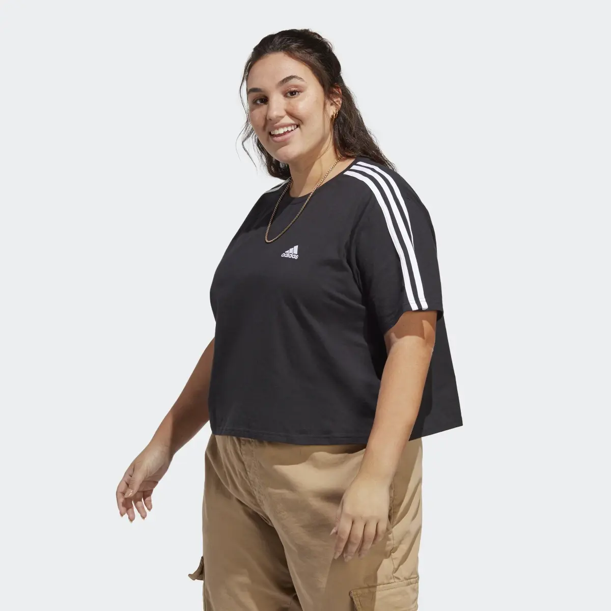 Adidas Essentials 3-Stripes Single Jersey Crop Top (Plus Size). 2