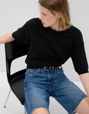 Linen-Blend Crewneck Sweater black