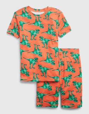 Kids 100% Organic Cotton Dino PJ Shorts Set orange