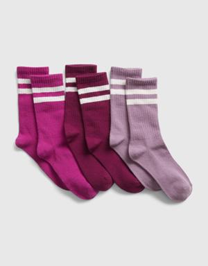 Kids Organic Cotton Stripe Crew Socks (3-Pack) purple