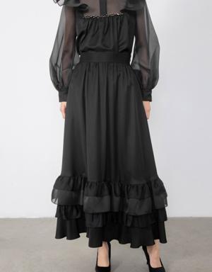 Black Skirt With Ruffled Organza Detail