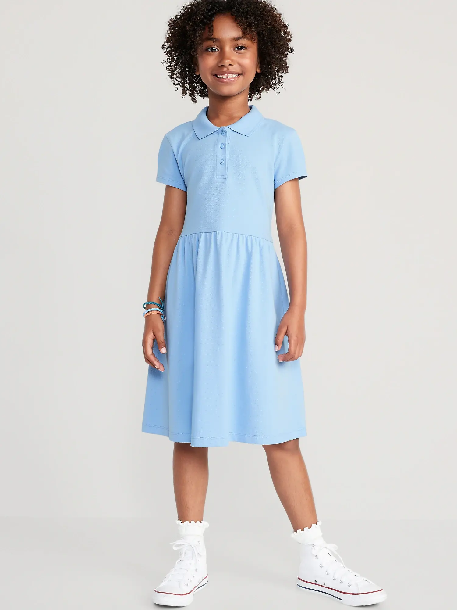 Old Navy School Uniform Fit & Flare Pique Polo Dress for Girls blue. 1