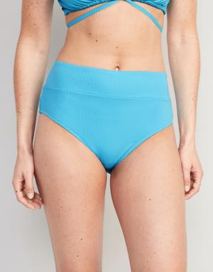 High-Waisted Banded Rib-Knit Bikini Swim Bottoms for Women blue