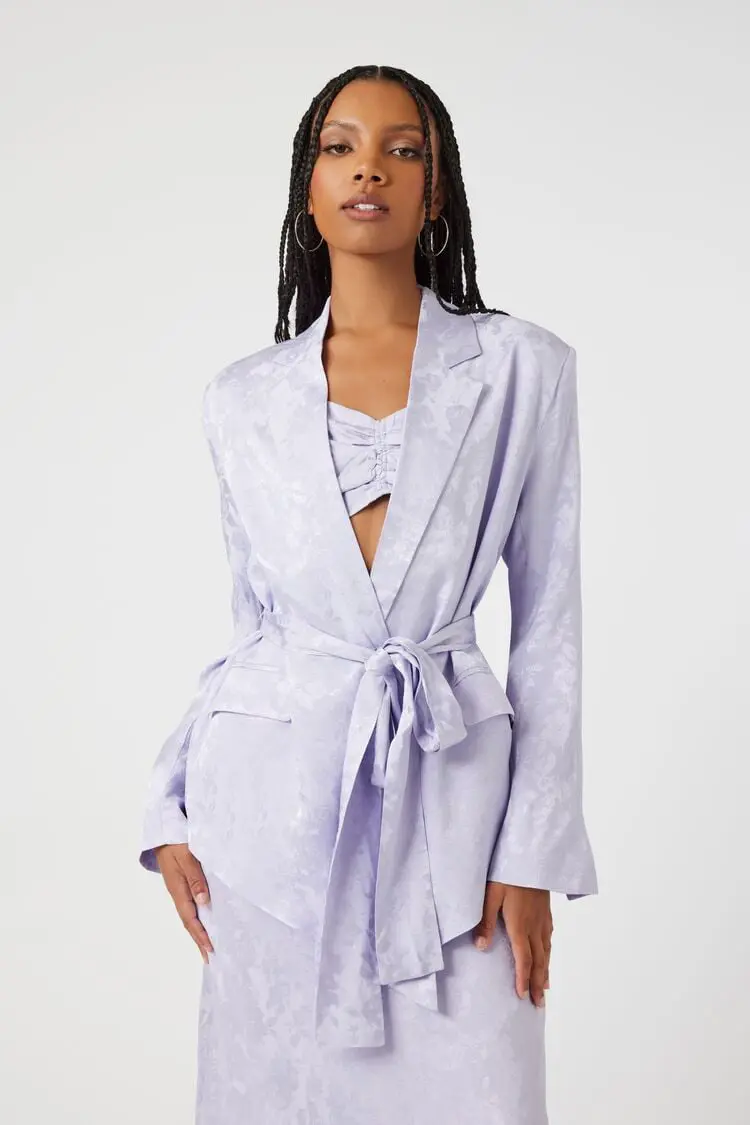 Forever 21 Forever 21 Jacquard Satin Belted Blazer Lavender. 1