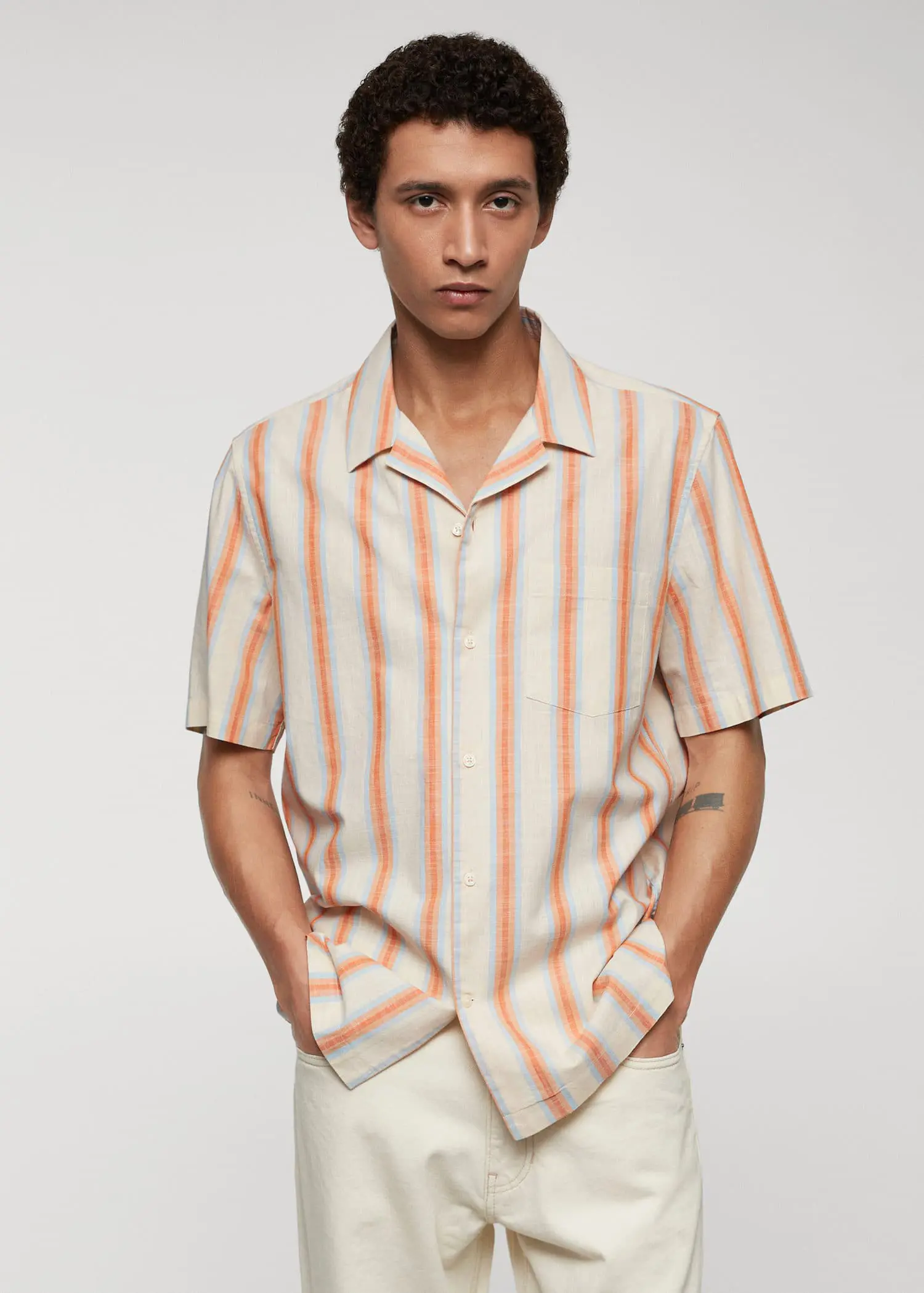 Mango Regular fit striped print shirt. 1