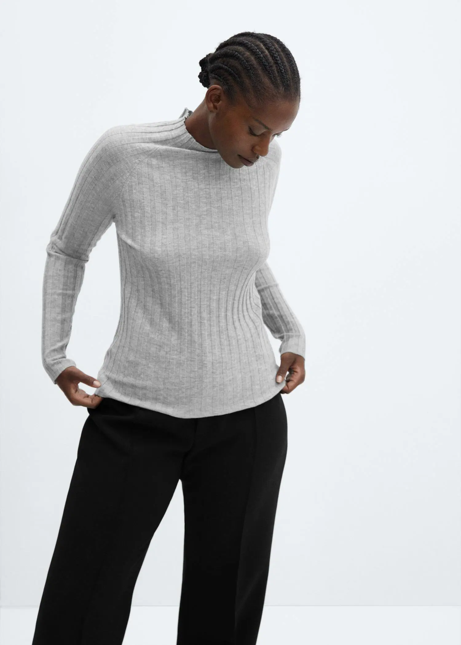 High collar ribbed knit sweater