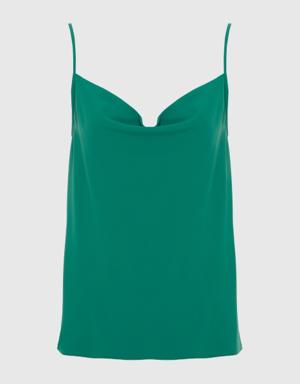 Dropped Collar Strapped Green Blouse