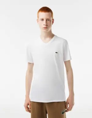Lacoste T-shirt decote em V em jersey de algodão pima unicolor