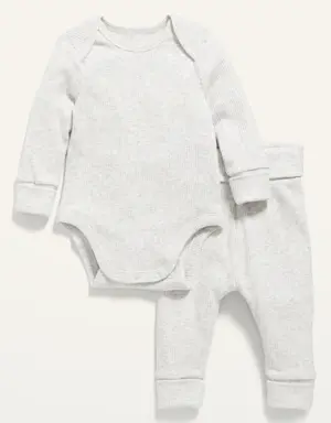 Unisex Adjustable-Length Rib-Knit Bodysuit & Leggings Set for Baby gray