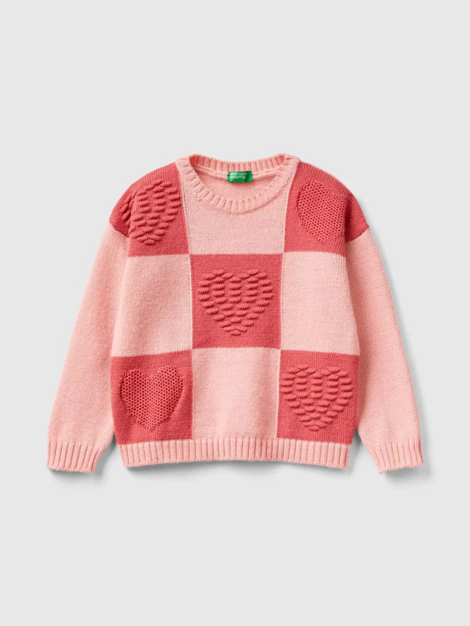 Benetton checkered sweater with hearts. 1