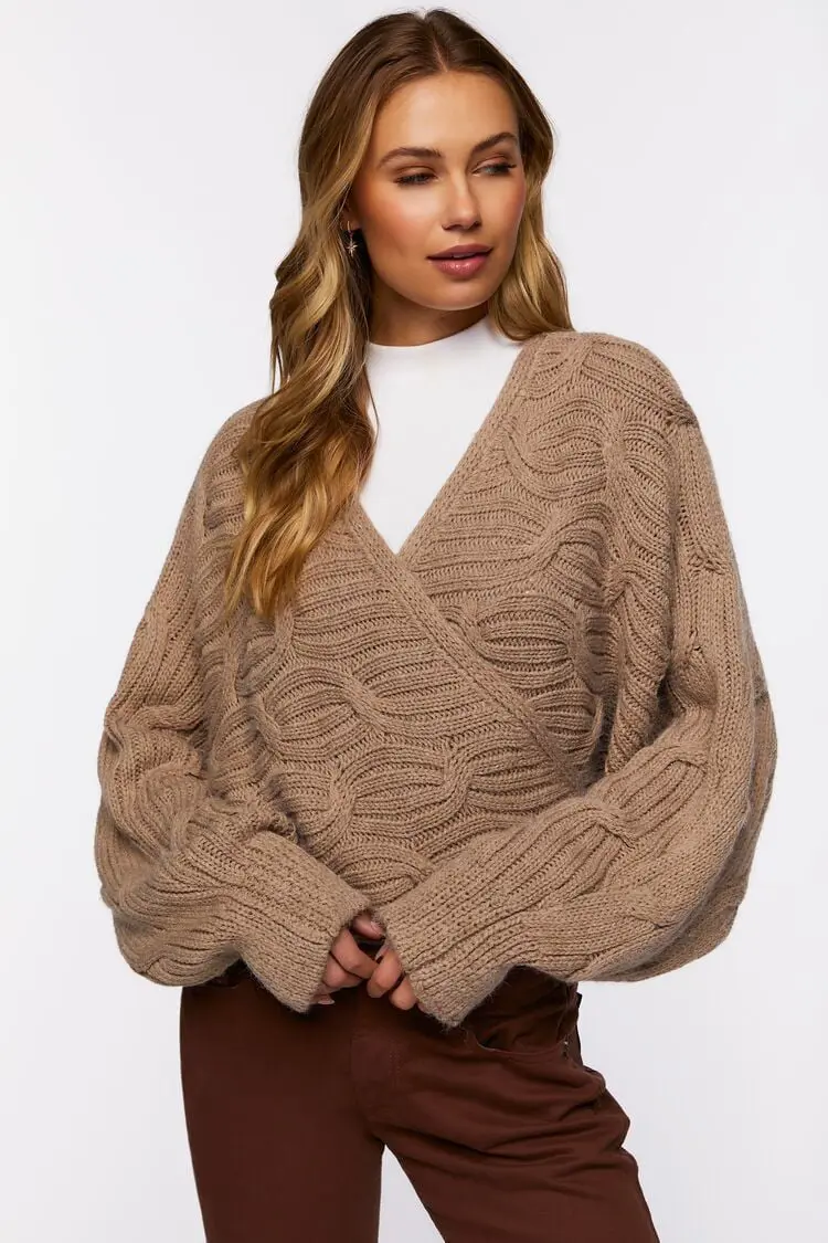 Forever 21 Forever 21 Wraparound Cable Knit Sweater Taupe. 1