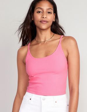 Strappy Rib-Knit Cropped Tank Top for Women pink