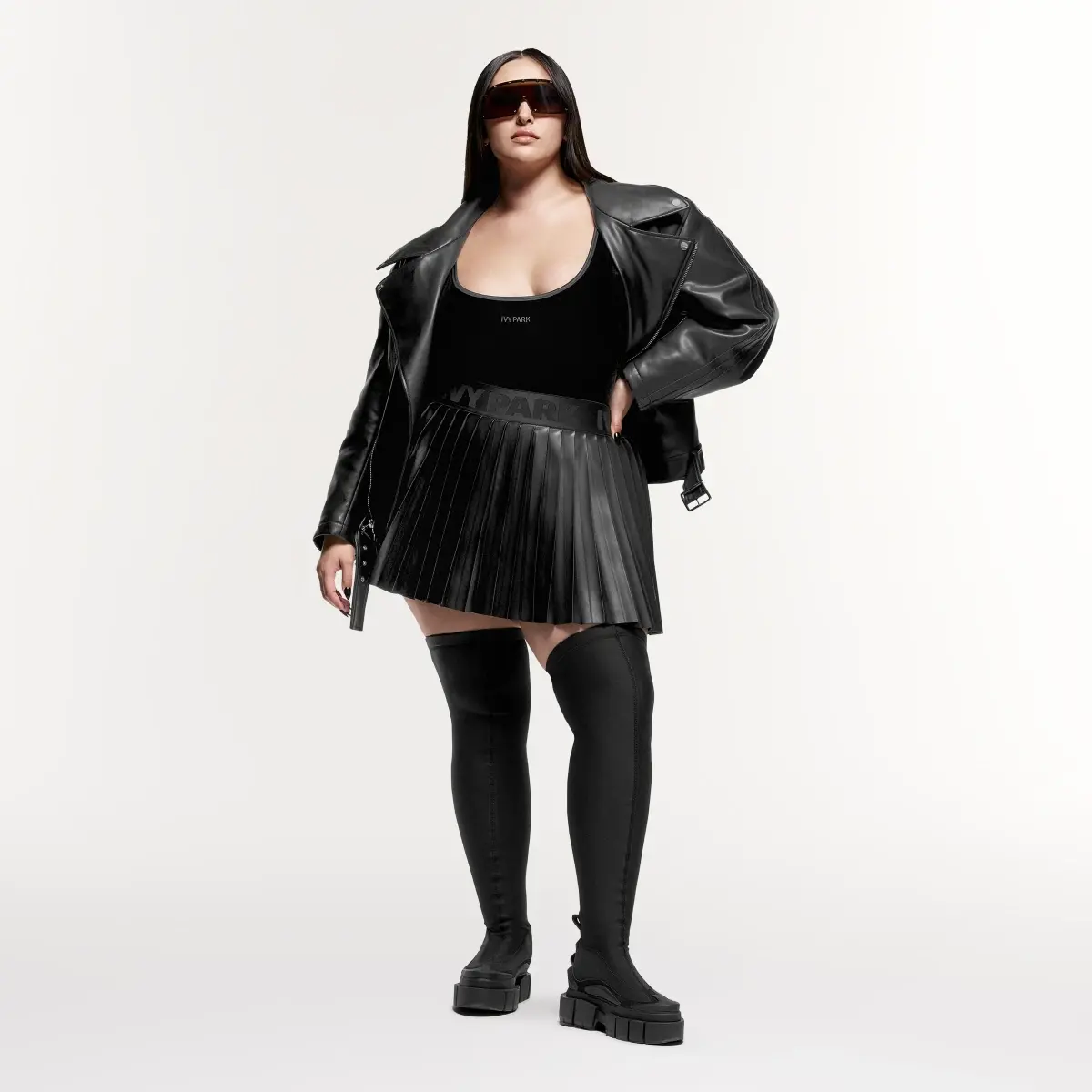 Adidas Leather Pleated Mini Skirt (Plus Size). 1