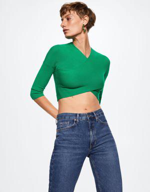 Double-breasted cropped sweater