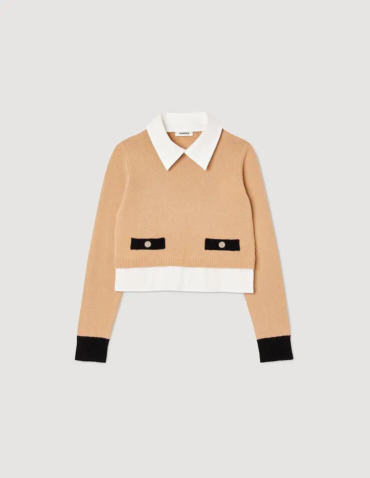 Sandro Cropped wool and cashmere sweater Login to add to Wish list. 1