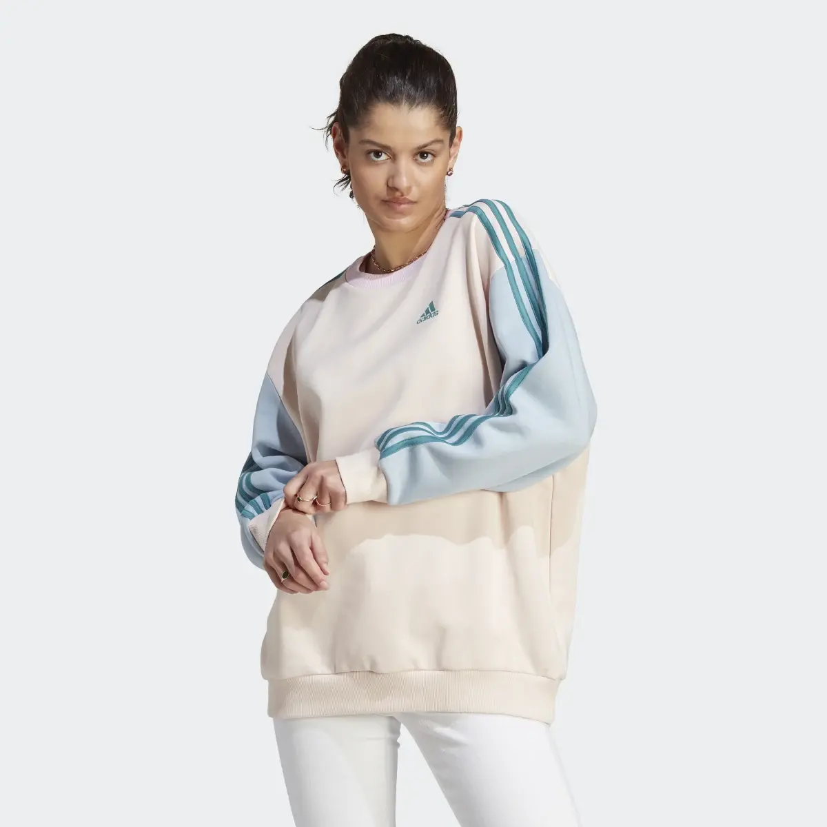 Adidas Essentials 3-Stripes Oversized Fleece Sweatshirt. 2