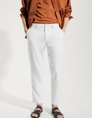 Linen slim-fit pants with inner drawstring