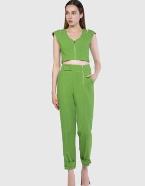 Green Zipper Detailed Ankle Length Trousers