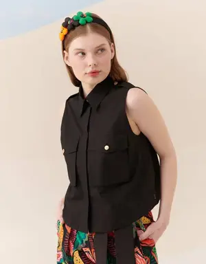 Pocket Sleeveless Shirt Black