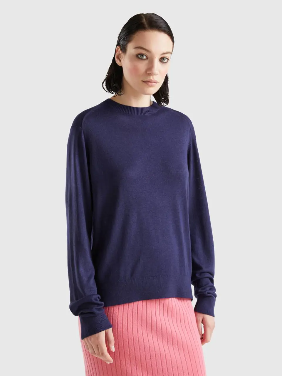 Benetton sweater in viscose blend with slits. 1