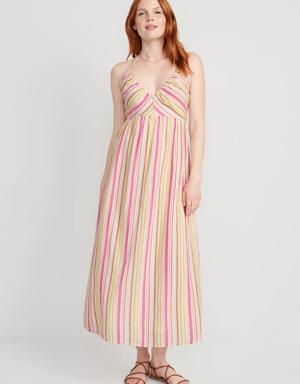 Fit & Flare Striped Halter Maxi Dress for Women pink