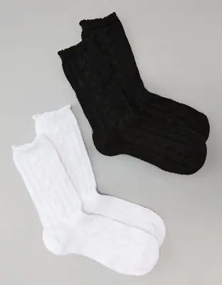 American Eagle Scalloped-Cuff Crew Sock 2-Pack. 1