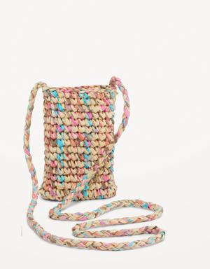 Old Navy Straw-Paper Crochet Crossbody Bag for Women multi
