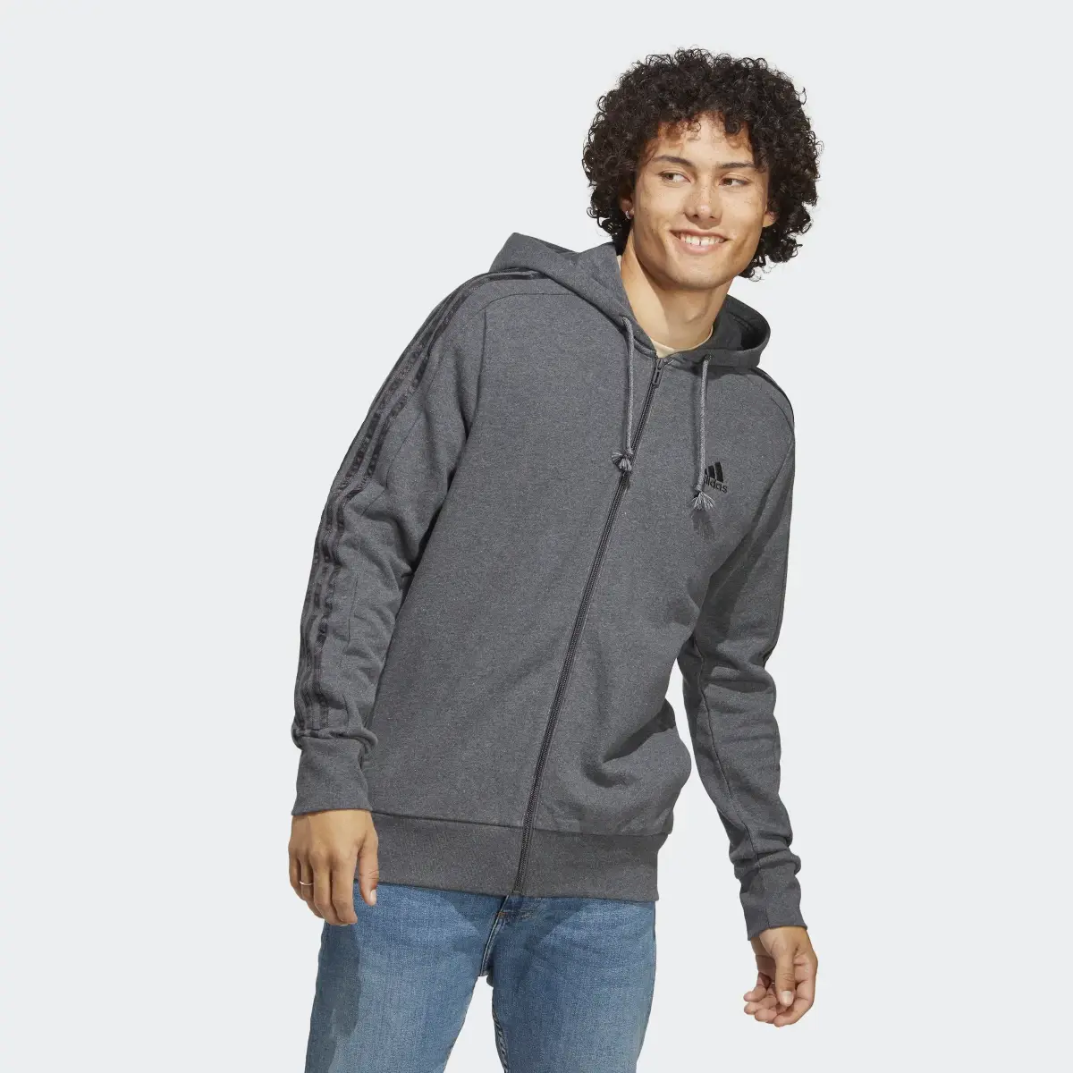 Adidas Felpa con cappuccio Essentials French Terry 3-Stripes Full-Zip. 2