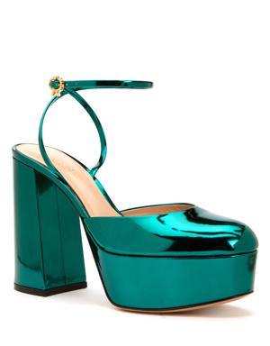 Yeşil Deri Topuklu Ayakkabı