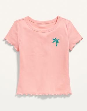 Short-Sleeve Rib-Knit Lettuce-Edge Graphic T-Shirt for Girls pink