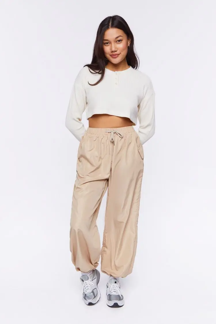 Forever 21 Forever 21 Baggy Windbreaker Parachute Pants Taupe. 1