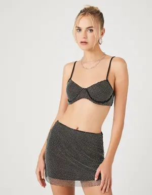 Forever 21 Rhinestone Bralette &amp; Mini Skirt Set Black/Silver