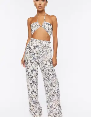 Forever 21 Abstract Print Paperbag Pants Ivory/Multi