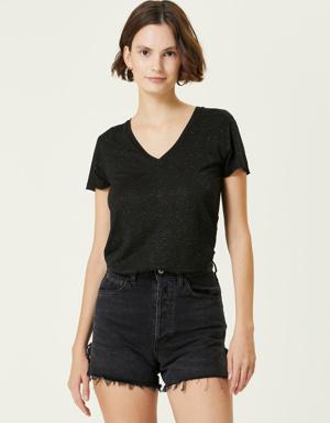 Siyah Işıltılı Kadın T-shirt