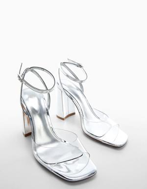 Metallic sandals with vinyl panel 