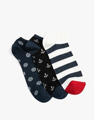3'lü Patik Çorap Seti Denizci Temalı Çok Renkli
