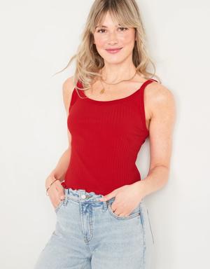 Old Navy Fitted Cropped Lettuce-Edge Rib-Knit Tank Top for Women red