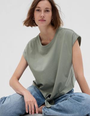 Organic Cotton Vintage Tie-Front Dolman T-Shirt green