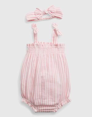 Baby Crinkle Gauze Stripe Outfit Set white