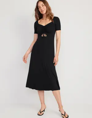 Fit & Flare Cutout-Front Midi Dress for Women black
